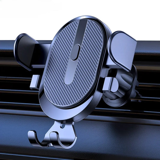 Mobile phone holder for car, air outlet, gravity sensor, riangle gravity, matte simplicity, solid, metal material