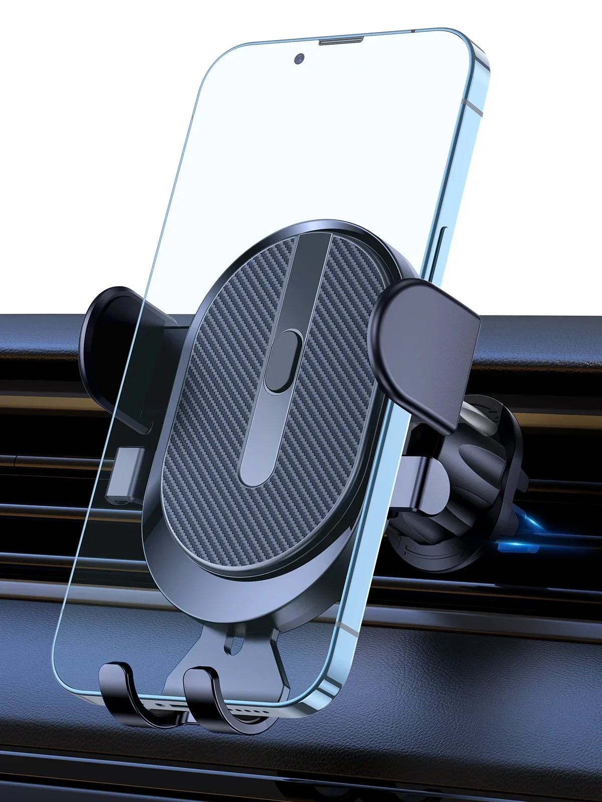 Mobile phone holder for car, air outlet, gravity sensor, riangle gravity, matte simplicity, solid, metal material