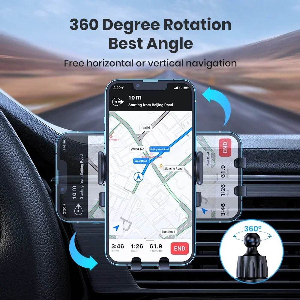 Mobile phone holder for car, air outlet, gravity sensor, riangle gravity, matte simplicity, solid, metal material