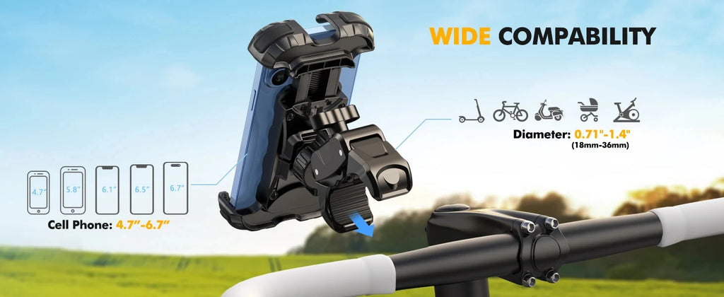 Motorcycle, mountain bike, road bike, stable and adjustable 360° rotatable universal mobile phone standSoporte para Celular