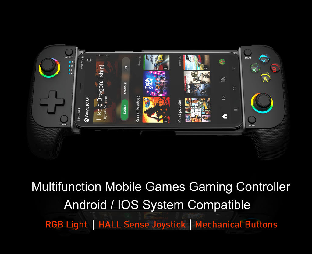 Mobile Game Controller for iPhone and Android with RGB Light,Support Play PS Remote Play, Xbox Cloud and More