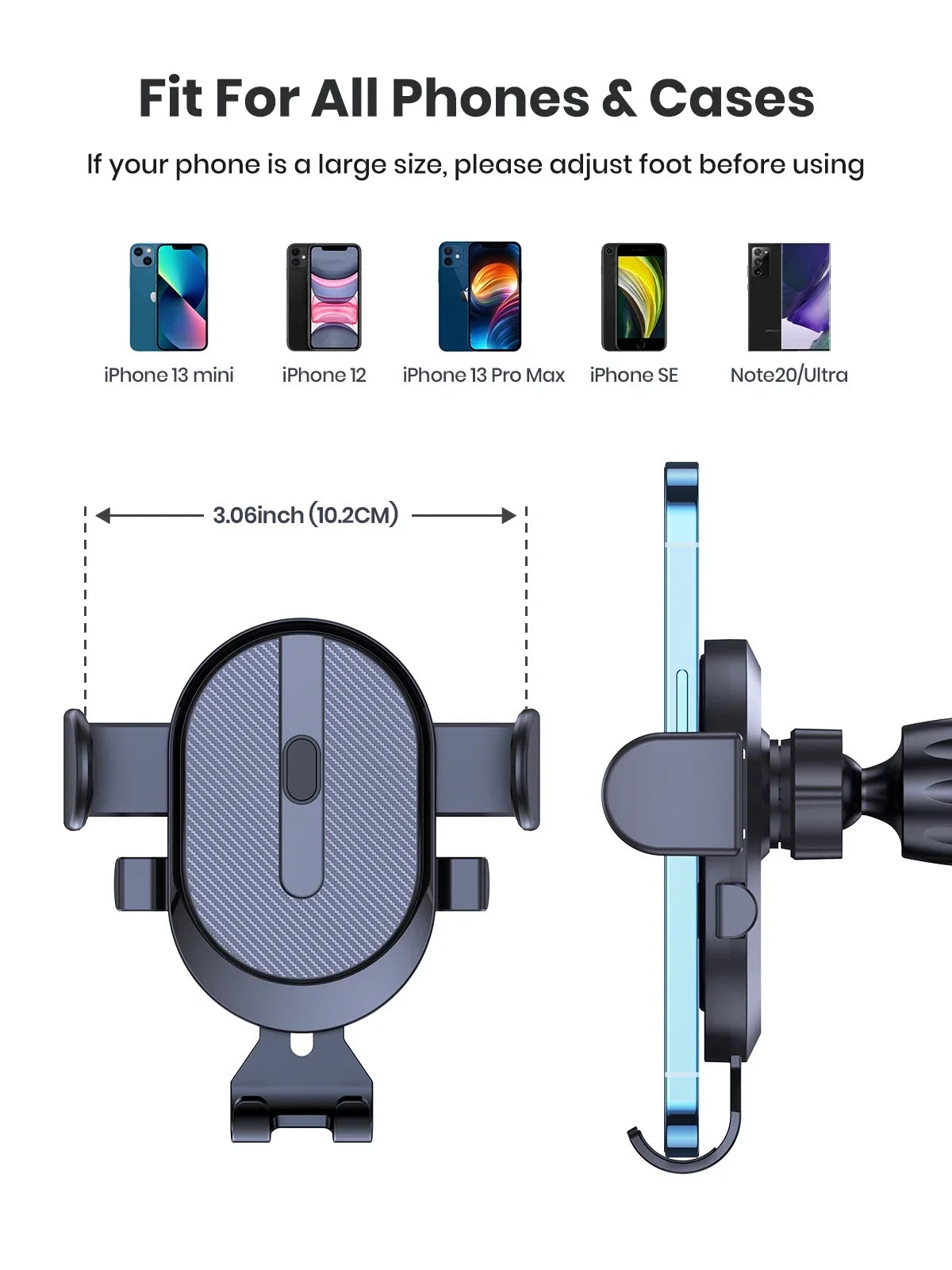Mobile phone holder for car, air outlet, gravity sensor, riangle gravity, matte simplicity, solid, metal material